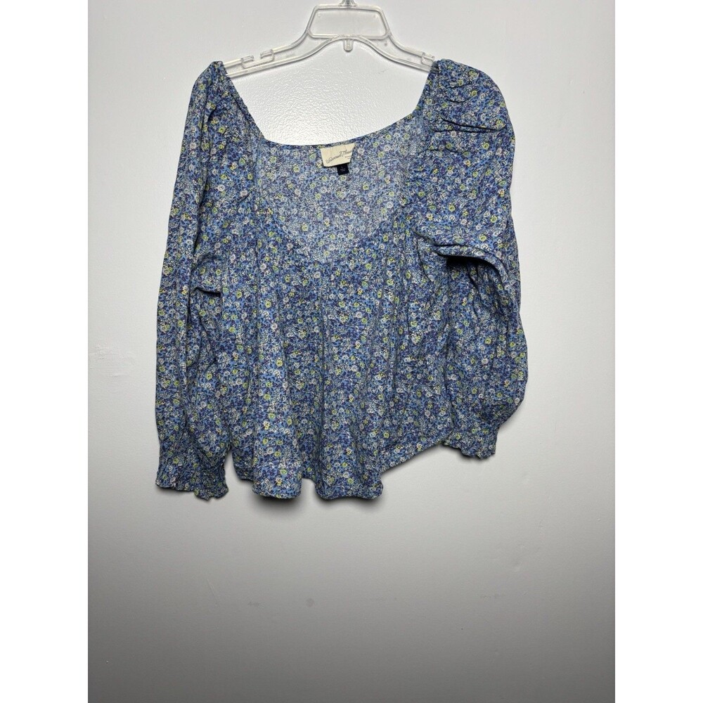 Universal Thread Short Top Puff Sleeve Boho Purple Floral Women’s L Cottage Fem